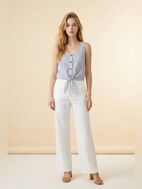 Dex Striped Sleeveless Button-Up Tie-Front Top NWT